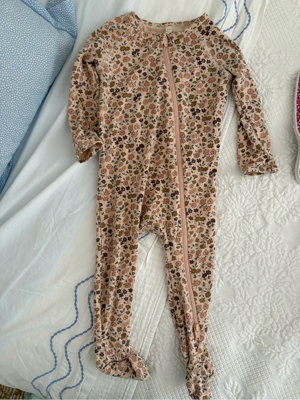 Quincy Mae Pink Blush Floral Zip Footie